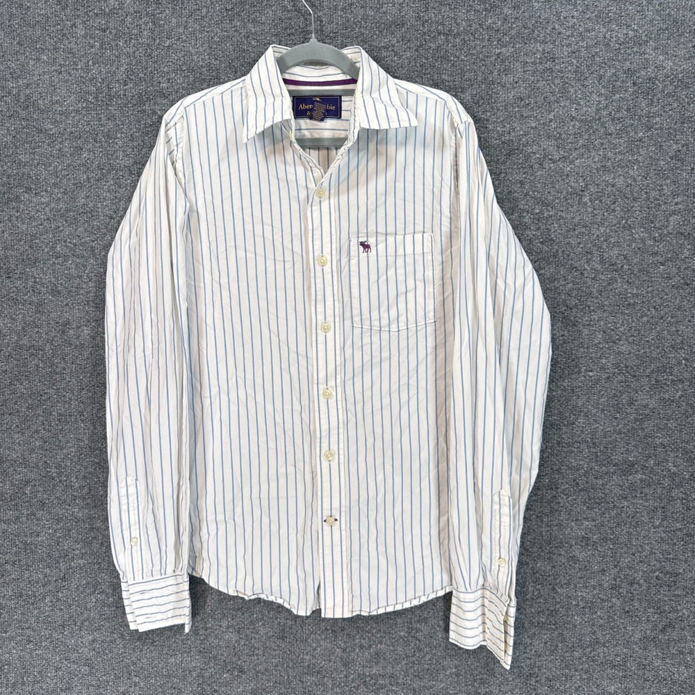 Abercrombie & Fitch Button Down Shirt Mens Medium White Blue Striped Cotton Logo